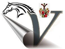 Logo mit Pferdekopf, großem "V" und einem bunten Wappen oben rechts.