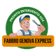 Grafica colorata con muratore sorridente, scritta: "PRONTO INTERVENTO H24 FABBRO GENOVA EXPRESS".