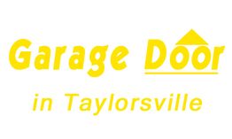 Yellow text: "Garage Door in Taylorsville" with a roof graphic above "Door."