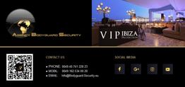 Visitenkarte der Agency Bodyguard Security mit Kontaktdaten und VIP Ibiza Schutzangebot.
