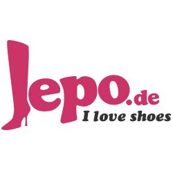 Logo von lepo.de mit dem Slogan "I love shoes" und einer Stiefel-Silhouette.