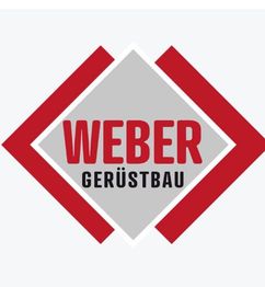 Logo von Weber Gerüstbau in rot und grau mit geschwungenen Dreiecken und Diamantform.