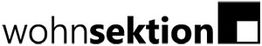 Schwarzer Schriftzug "wohnsektion" mit einem weißen Quadrat, stilvolles Logo-Design.