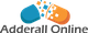 An illustration of a blue and orange capsule breaking apart, with the text "Adderall Online" below.