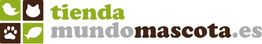 Logo de tienda mundomascota.es con íconos de huella, gato, pez y pájaro.