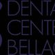Logo del Dental Center Bellacicca con iniziale stilizzata e testo viola su sfondo nero.