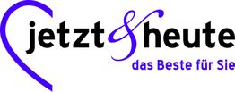 Logo mit Schriftzug "jetzt & heute" und Slogan "das Beste für Sie" in lila und schwarz.