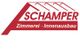 Logo von Schamper Zimmerei und Innenausbau, roter Schriftzug und Dachsilhouette.