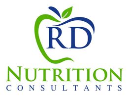 Logo of RD Nutrition Consultants with a green apple outline and blue text.
