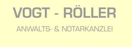Text: "VOGT - RÖLLER, ANWALTS- & NOTARKANZLEI" auf gelbem Hintergrund.