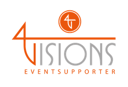 Logo mit Text: "4 Visions Eventsupporter", in orange und grau gestaltet.