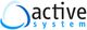 Logo mit blauem, kreisförmigem Symbol und dem Text „active system“.