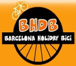 Logo naranja con texto "BHDB Barcelona Holiday Bici" y una bicicleta en la parte superior.