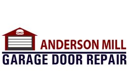 Logo for Anderson Mill Garage Door Repair with a garage icon on the left.