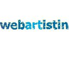 Textlogo „webartistin“ in blauer, zerrissener Schrift auf weißem Hintergrund.