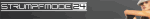 Graues Banner mit Text "STRUMPFMODE24" und unscharfe Person in weißem Hut rechts.