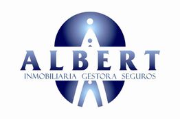 Logo azul de la empresa Albert: inmobiliaria, gestora y seguros.