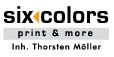 Logo von "six colors print & more" mit Inhaber Thorsten Möller.
