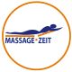 Logo: Silhouette einer liegenden Person über dem Text "Massage Zeit" in einem orangenen Kreis.