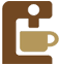 Icono de una máquina de café marrón preparando una taza de café beige.