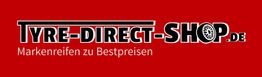 Roter Hintergrund mit weißem Text: "TYRE-DIRECT-SHOP.DE Markenreifen zu Bestpreisen".