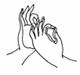 Strichzeichnung von zwei Händen, die Daumen und Zeigefinger zusammenbringen.