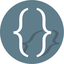 Geschweifte Klammern in einem grauen Kreis, Symbol für Programmierung oder Code.