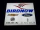 Sign with "BIRDNOW" and logos: Chevrolet, Ford, Buick, Lincoln, with a stylized eagle above.