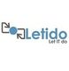 Logo mit blauem Kreis, Pfeilen, dem Text "Letido" und Slogan "Let IT do" in blauer Schrift.