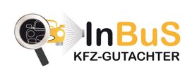 Logo mit Lupe, Auto-Silhouette und Text "InBuS KFZ-Gutachter" in Schwarz und Gelb.