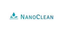 Logo for NanoClean med blåt vanddråbeikon og teksten "NANOCLEAN" i blå bogstaver.