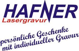Logo von Hafner Lasergravur: "persönliche Geschenke mit individueller Gravur".