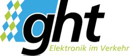 Logo mit Schriftzug "ght Elektronik im Verkehr", blau-grünes Muster im Hintergrund.