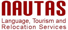 Logo mit roter Aufschrift "NAUTAS" und Text: "Language, Tourism and Relocation Services".