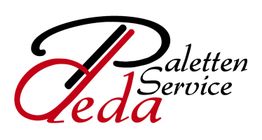 Logo mit "Peda Paletten Service" in stilisierter schwarzer und roter Schrift.