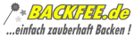 Text: "BACKFEE.de ...einfach zauberhaft Backen!" mit Zauberstab und Sternen-Elementen.