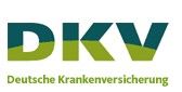 Logo der DKV: "Deutsche Krankenversicherung" in Grün und Blau.