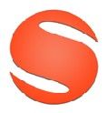 Rotes, stilisiertes "S"-Logo mit geschwungenen Linien.