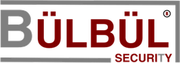 Logo von Bülbül Security mit grauem und rotem Text auf schwarzem Hintergrund.