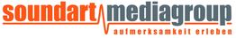 Logo mit Text „soundart mediagroup“ in Orange und Grau, darunter „aufmerksamkeit erleben“.