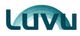 Logo met de tekst "Luvu" in blauwe letters met een gebogen vorm erachter.