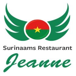 Logo van Surinaams Restaurant Jeanne met groene vleugels en een rode ster.
