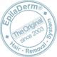 Rundes Siegel mit "EpillaDerm", "The Original since 2003", "Hair-Removal-System" in Blau.