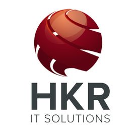 Rotes, kugelförmiges Logo mit Text: "HKR IT Solutions" darunter.