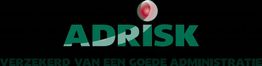 Logo van ADRISK met tekst: "Verzekerd van een goede administratie". Groene letters op zwarte achtergrond.