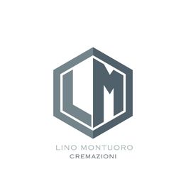 Logo esagonale grigio con lettere "LM", testo sotto: "Lino Montuoro Cremazioni".