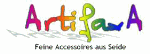 Buntes Logo mit dem Text "Artipawa" und Slogan: "Feine Accessoires aus Seide".