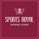 Logo: "Sports Royal Training Lounge" in weiß auf weinrotem Hintergrund, Krone und Ornament oben.