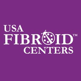 Logo of USA Fibroid Centers on a purple background with a stylized letter "O."