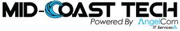 Logo of Mid-Coast Tech, featuring a wave design and "Powered by AngelCom IT Services."